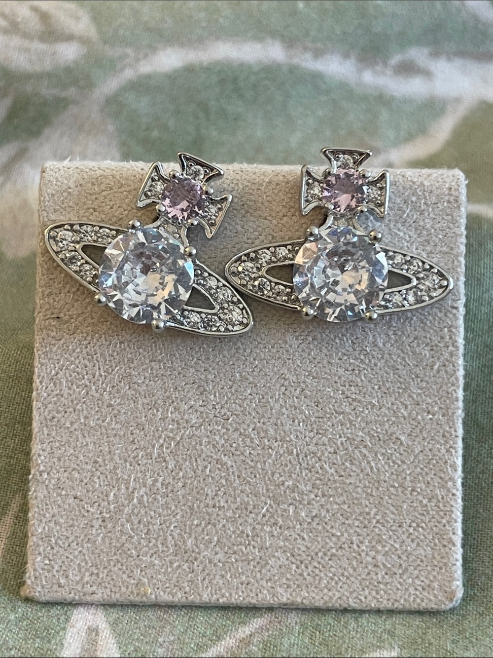 Vivienne Westwood Silver Orb Earrings with Pink Crystal Accent